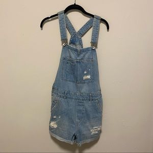 Distressed Denim Shorts Overalls